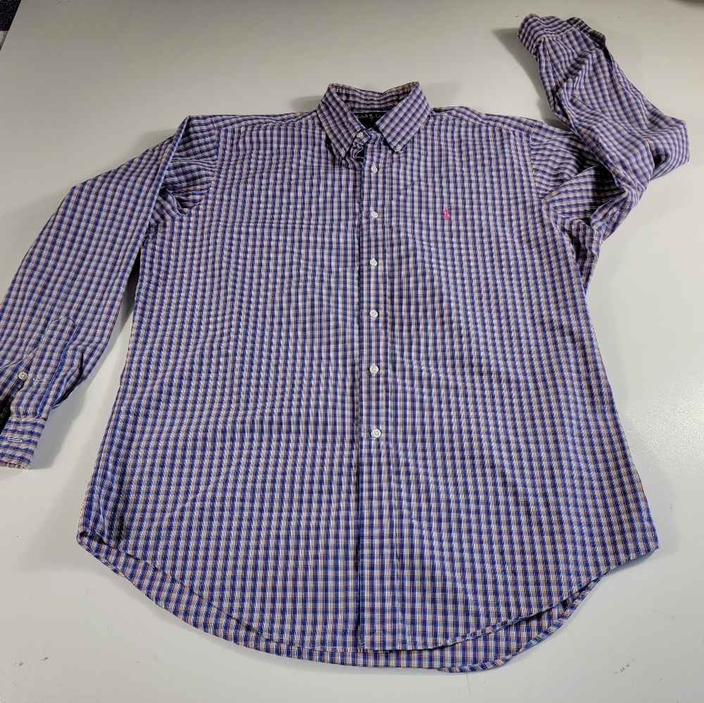 Ralph Lauren Classic Fit Oxford Shirt Large Plaid Long Sleeve - Picture 3 of 8